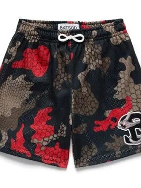 Kids' Camo Print Athletic Shorts - Red & Brown